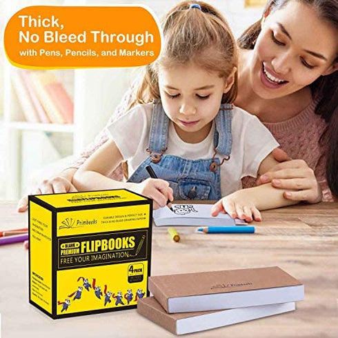 PRIMBEEKS Premium Blank Flip Book Paper, 4 pack(90 sheets, 180 pages per pack) No Bleed Flip Books Kit, 4.5" x 2.5" Animation Paper for Animation, Sketching, Cartoon Creation