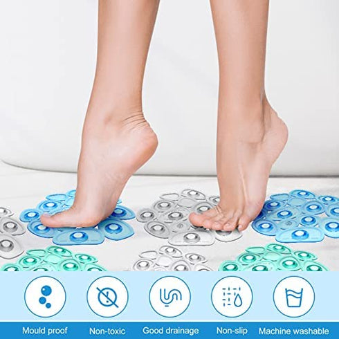 Riakrum 12 Counts Pebble Bath Treads Bathtub Non Slip Stickers Pebble Bath Mat Non Slip Bath Tub and Shower Mat with Suction Cups, Machine Washable