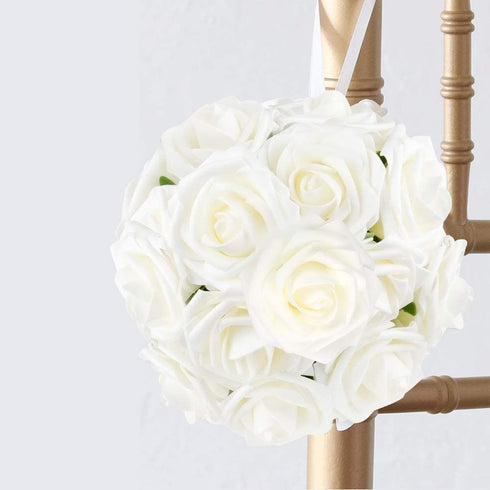 Mocoosy 50Pcs Artificial Flowers Rose, Ivory White Fake Roses for Decorations, Real Looking Foam Rose Bulk with Stems for DIY Wedding Bouquets Centerpieces Floral Arrangements Mothers Day Party Home Decor