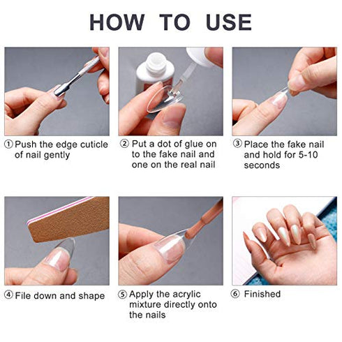 Acrylic Nail Tips 500 Pieces Fake Nail Tips - 10 Sizes Artificial False Nail Tips With Box - for Women Girls DIY Nails (Almond-Clear)