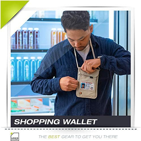 Lewis N. Clark RFID Blocking Stash Neck Wallet, Travel Pouch + Passport Holder for Women & Men, Taupe, One Size