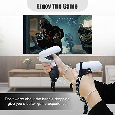 AMVR Controller Grips for Oculus Quest 2, Controller Protector Cover with Anti-Throw Adjustable Knuckle Straps (Black)