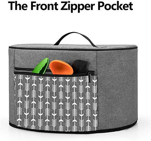 YARWO Slow Cooker Dust Cover Compatible with Crock Pot and Hamilton Beach 6-8 qt Slow Cooker, Dust Free Cover with Zipper Pocket and Wipe Clean Liner, Gray with Arrow