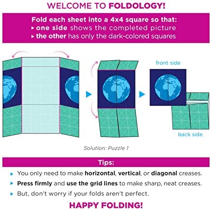 FOLDOLOGY - The Origami Puzzle Game! Hands-On Brain Teasers for Tweens, Teens & Adults. Stocking Stuffers. Fold The Paper to Complete The Picture. 100 Challenges, Ages 10+