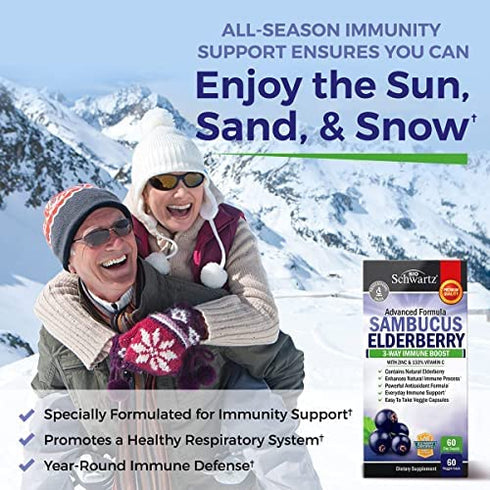 Elderberry with Zinc and Vitamin C for Adults - Immune Support Vitamins for Women and Men Natural Elderberries Black Sambucus Capsules - Immune Defense Multiminerals Supplement, Gluten-Free, 60 Ct
