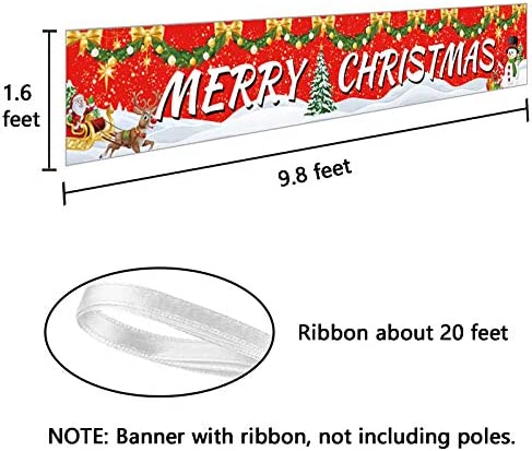 Ushinemi Merry Christmas Banner Xmas Party Decorations for Outdoor Outside Yard Decor Sign, 9.8X1.6 Feet