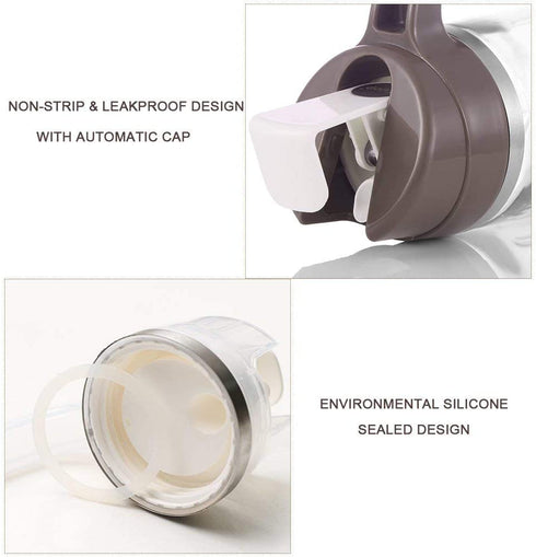 Auto Flip Olive Oil Dispenser Bottle,20 OZ Leakproof Condiment Container With Automatic Cap and Stopper,Non-Drip Spout,Non-Slip Handle for Kitchen Cooking ( 2 Pack White+ Brown)