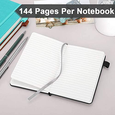 (2 Pack) Pocket Notebook Notepad,3.5" x 5.5" Ruled PU Leather Hardcover Small notepads Mini Journal Dairy with 120Gsm Thick Paper, Pen Holder,Inner Pocket,Elastic Closure-Black+Brown