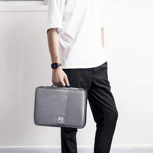 A4 Document Bags Portfolio Organizer Waterproof Business File Holder Travel Document Bags for Office Ipad Pen Notebooks(Light Grey)