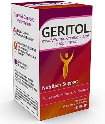Geritol Multi-Vitamin Nutritional Support Tablets, Balance of 26 Essential Vitamins and Minerals, 100 Count (Pack of 2)
