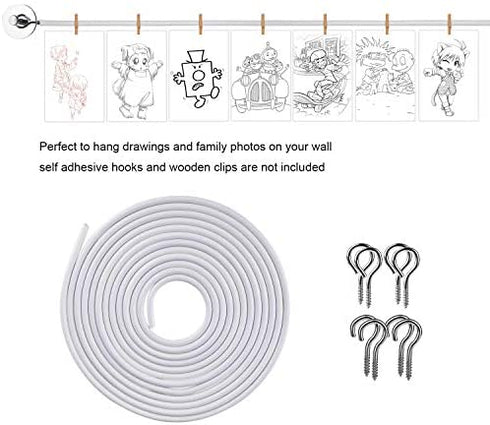 OOTSR [2 Pack White Curtain Wire, Plastic Coated Window Curtain Wire, Picture Hanging Wire with 8 Pairs of Screw Eyes and Hooks