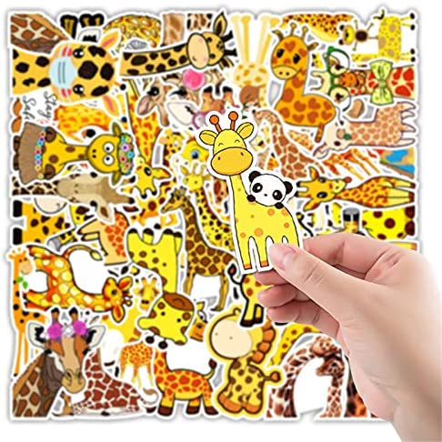 50 Pieces Cartoon Giraffe Stickers Vinyl Giraffe Decals Cute Giraffe Laptop Stickers Waterproof Decorative Stickers for Computer, Luggage, Guitar, Bottle, Refrigerator (Giraffe)