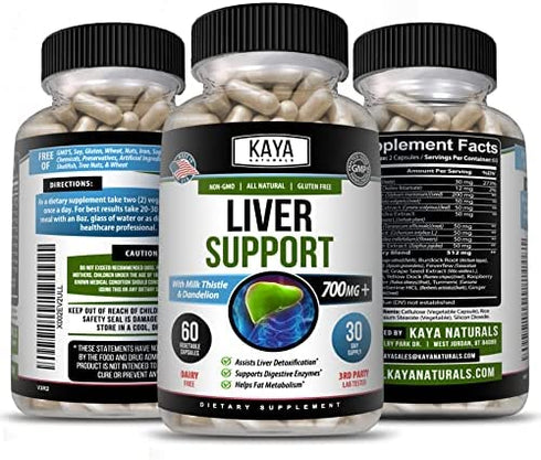 Kaya Naturals Liver Support - Liver Detox | Gut Health Support for Adult | Milk Thistle & Dandelion Root Capsules | Liver Cleanse Detox & Repair w/ Artichoke Extract Liver Health Supplement | 60 Count