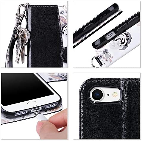 ULAK iPhone 8 Wallet, iPhone SE Wallet Case 2020, iPhone SE 3 Wallet 2022, iPhone 7 Flip Wallet Case, PU Leather Kickstand Card Holder Protective Cover for iPhone 7/8/iPhone SE 2 3 Gen 4.7'', Black