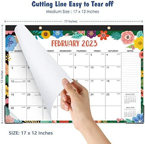 Desk Calendar 2023-2024 - Large Desk Calendar 2023-2024, Jan 2023 - Jun 2024, 17" x 12", Desk Pad, Large Monthly Blocks, Calendar with Tear Off Design, 2 Corner Protectors & 2 Hanging Hooks
