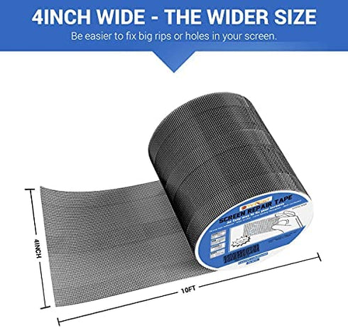 Window Screen Repair Kit Tape: 4inx10FT Screen Patch Repair Kit, Well Ventilated, Strong Adhesive Fiberglass Covering Mesh Tape for Window Door Tears Holes (Black)