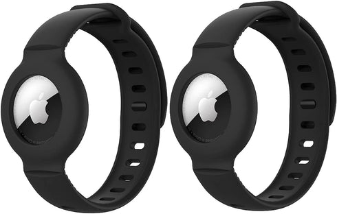 (2 Pack) Kids / Adults Anti-Lost Bracelet for AirTag, iZi Way Soft Silicone Wristband Watch Band Protective Case Cover Holder for Apple Air Tag Tracker - Black