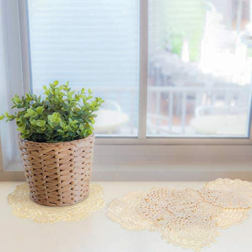 Chuangdi 8 Pieces 6 to 8 Inch Cotton Lace Doilies Crochet Handmade Lace Coasters Round Lace Placemat Rustic Table Doilies Decors for Kitchen Dining Room Party Dressers Dream Catcher Decoration, Beige