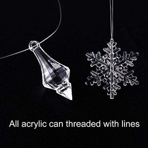 FEPITO 57 PCS Acrylic Christmas Decoration Acrylic Snowflake Icicles Christmas Icicle Snowflake with Crystal Line Ornaments Set for Christmas Tree Decorations