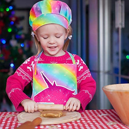 MHJY Kids Apron Chef Hat Set,Cooking Kitchen Apron for Girls Boys Adjustable Child Apron with Pockets