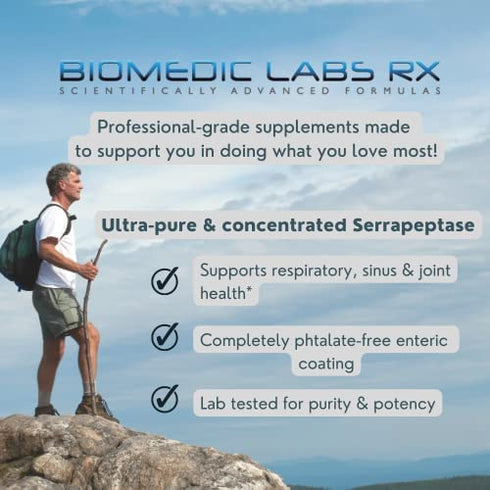 Serra-RX 80,000 SPU Serrapeptase - Enteric Coated Proteolytic Systemic Enzyme, Non-GMO, Gluten Free, Vegan, Supports Sinus & Lung Health, 90 Veg Capsules