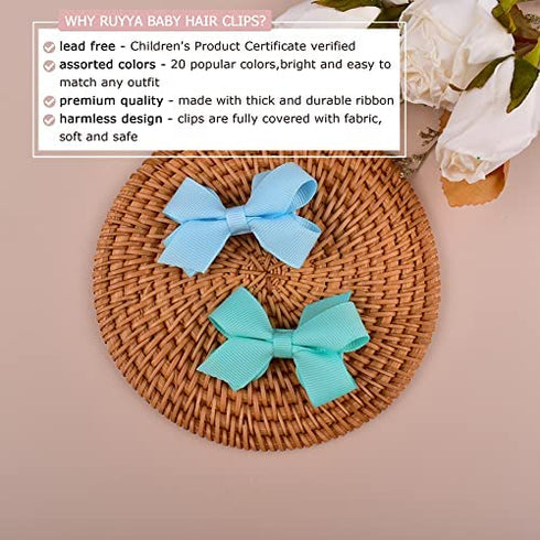 Ruyaa Toddler Hair Clips Fully Lined Baby Girls' Hair Accessories No Slip Infant Bow Newborn Barrettes Hair Pins 20 Colors Christmas Gifts