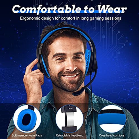 Gaming Headset for Nintendo Switch, Xbox One, PS4, DIWUER Bass Surround and Noise Cancelling 3.5mm Over Ear Headphones with Mic for Laptop PC Smartphones (Black Blue)