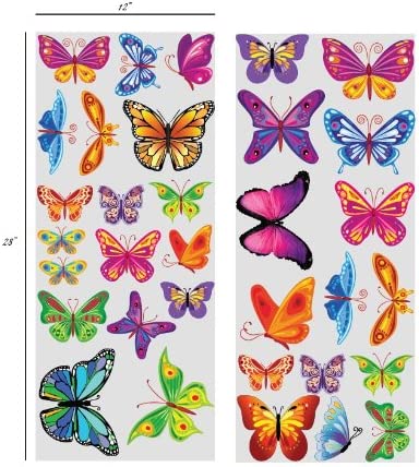 Easy Peel and Stick Instant Home Decor Wall Sticker - Colorful Butterflies Nursery Decals #3005