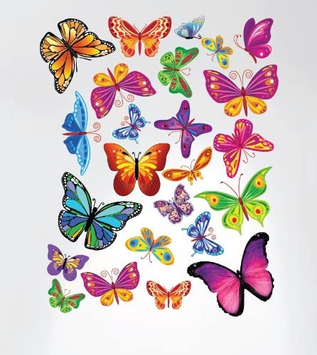 Easy Peel and Stick Instant Home Decor Wall Sticker - Colorful Butterflies Nursery Decals #3005