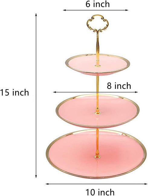 CofeLife 3 Tier Ceramic Cupcake Stand Elegant Cake Stand - Dessert Stand Display - 3 Tier Serving Tray for Tea Party, Wedding and Birthday (Pink Gold)