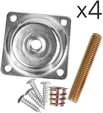 14 Degree Angled Leg Mounting Plates Furniture Table Leg Attachment Plates Brackets T-Plate M8 Sofa Legs with Hanger Bolts,Converters, Screws,Full Set of 4