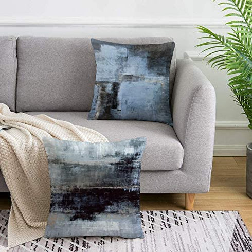 GALMAXS7 Blue Grey Decorative Throw Pillow Covers Modern Abstract Art Soft Velvet Pillow Covers Sofa Pillow Case Square Cushion Covers for Couch Bedroom Living Room 18X18 inch Set of 4