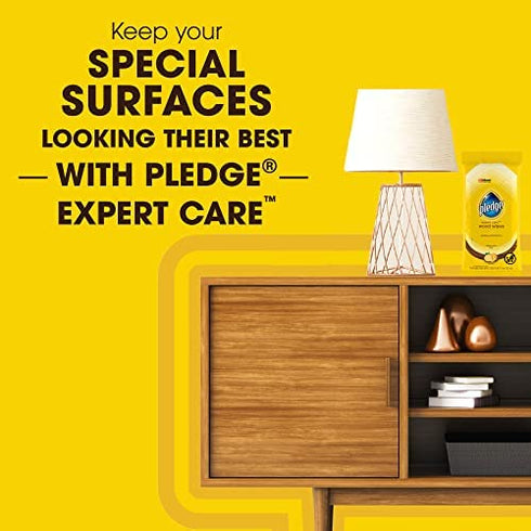 Pledge Multi-Surface Furniture Polish Wipes, Works on Wood, Granite, and Leather, Cleans and Protects, Lemon (24 Total Wipes)