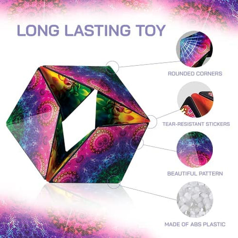 Karmagami “Pixels” and Boho 2 Pack Sensory Toy for Kids - Kaleidocycle Fidget Toy for Adults to Stay Calm & Focused - Tear-Resistant Desk Manipulative Gadget (Ages 4+)