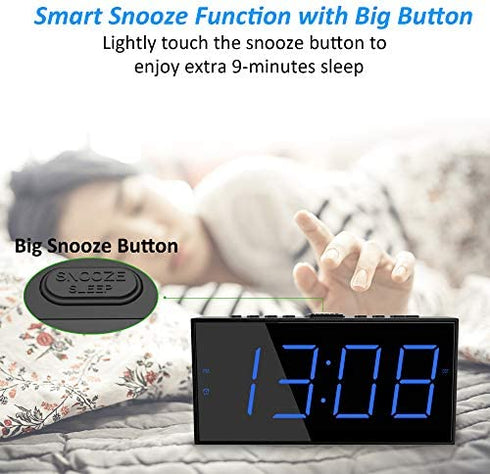Super Loud Alarm Clock with Bed Shaker, Vibrating Alarm Clock for Heavy Sleepers Hearing Impaired Deaf Teens, Dual Alarm Clock with 7.5’’ Large Display, USB Charger, Dimmer, Snooze & Battery Backup