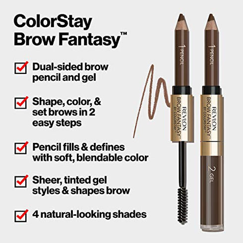 Eyebrow Gel & Pencil by Revlon, ColorStay Brow Fantasy 2-in-1 Eye Makeup, Longwearing with Precision Tip, 105 Brunette, 0.04 Oz