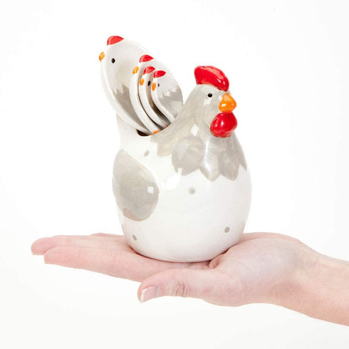 Bits and Pieces - Ceramic Chicken Measuring Spoons - Whimsical, and Practical Chicken Figurine with 4 Measuring Spoons - Adds Quirky Charm to Your Kitchen.