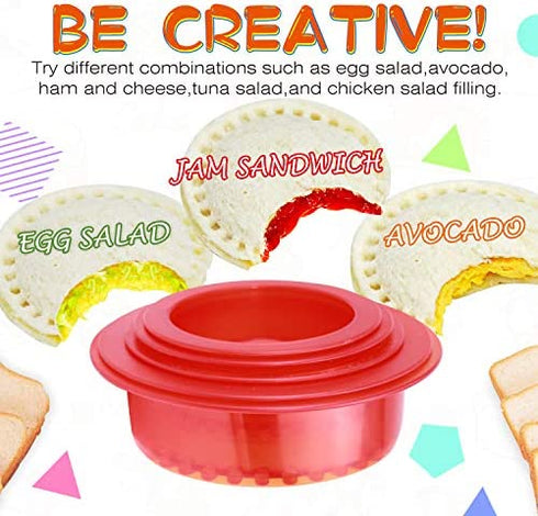 HiYZ Sandwich Cutter and Sealer - 5 PCS Decruster Sandwich Maker for Uncrustables - Peanut Butter and Jelly Crustless Sandwich Bread Pancake Maker Cookie Cutter for Kids Children Boys Girls(Red)