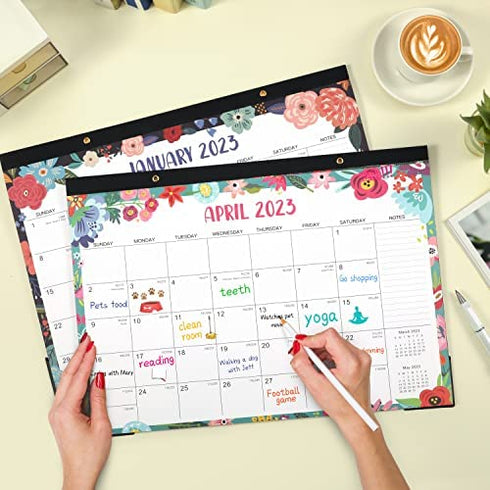 Desk Calendar 2023-2024 - Large Desk Calendar 2023-2024, Jan 2023 - Jun 2024, 17" x 12", Desk Pad, Large Monthly Blocks, Calendar with Tear Off Design, 2 Corner Protectors & 2 Hanging Hooks