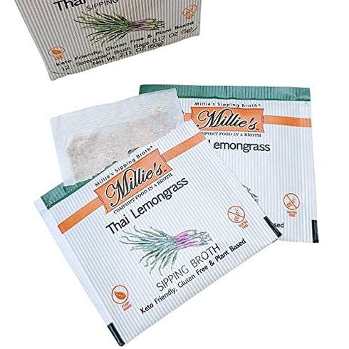 Millie’s Sipping Broth - Vegetable Broth -Natural-Gluten Free-Keto Friendly Thai Lemongrass 12 Count Box