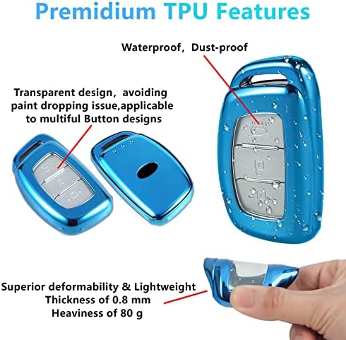 Key Fob Cover for Hyundai, Soft TPU Key Fob Case Full Protector Fit Hyundai 2018 2019 2020 2021 Sonata Elantra Tucson Venue Ioniq I40 IX35 I45 3/4 Buttons Keyless Entry Remote Control - Blue