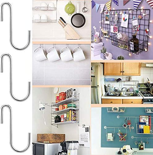 HiGift 10 Pack Heavy Duty S Hooks Silver S Shaped Hooks for Hanging Pot-Bakers Rack Hooks Wire Shelf Hooks Kitchen, Bathroom, Bedroom, Office, Pan, Pot, Bag, Plants,Jewelries