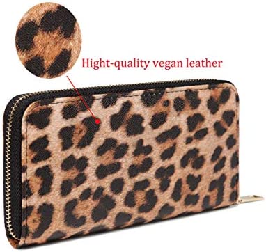 VISATER Leopard Print Wallets for Women Ladies Long Cheetah Animal Zipper Purse Card Case