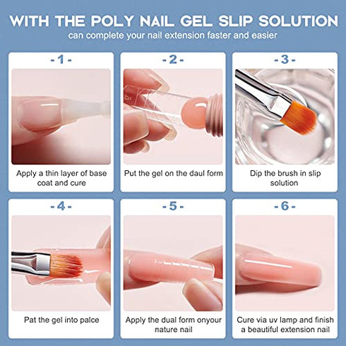 Morovan Slip Solution Poly Gel 2.5oz Nail Extension Gel Slip Solution Anti-stick Gel Solution Liquid With Brush Nail Tips Clips Crystal Cup for Poly Nail Gel Nail Art Kit Easy DIY