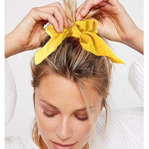WillingTee 30 Pack Bunny Ear Scrunchies Silk Satin Hair Elastics Scrunchies Chiffon Hair Scrunchies Big Hair Bow Chiffon Ponytail Holder Bobbles Soft Elegant Elastic Hair Bands Hair Ties