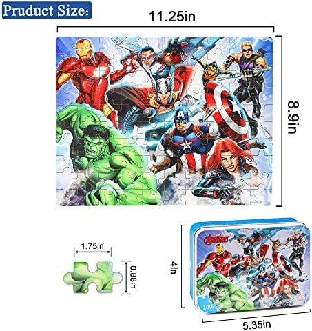 LELEMON 100 Pieces Disney Avengers Jigsaw Puzzles for Kids Ages 4-8 Superhero Puzzles Boys Girls Children Learning Educational Puzzles Portable Box Pack Toy