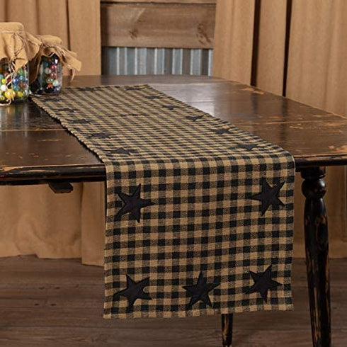 VHC Brands Black Star Runner Woven 13x48 Country Rustic Kitchen Tabletop Design, Raven Black and Tan