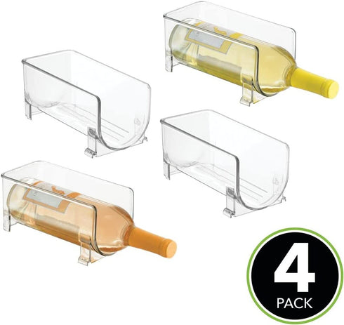 mDesign Plastic Free-Standing Wine Set Rack Storage Organizer for Kitchen Countertops, Pantry Cabinet, Fridge Organization - Holds Water Bottle and Alcohol Bottles - 4 Pack - Clear