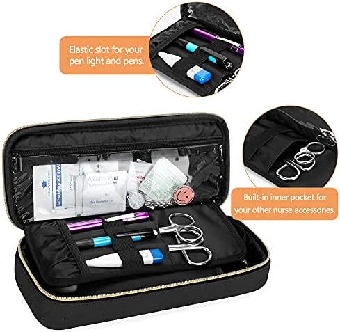 Damero Protective Stethoscope Case with Divider for Nurse Accessories, Stethoscope Carrying Bag Travel Case Compatible with 3M Littmann/ADC/Omron Stethoscope and Others, Black