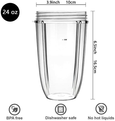 Blender Replacement Parts for Nutribullet Blender, 24OZ Cup with Flip Top To Go Lid Compatible with Nutribullet 600W 900W Blenders (2 Pack)
